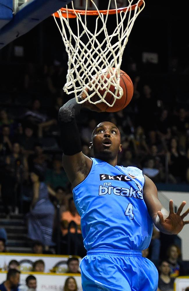 Cedric Jackson of the Breakers attempts a lay up during the round nine NBL match between the Townsville Crocodiles and the New Zealand Breakers.