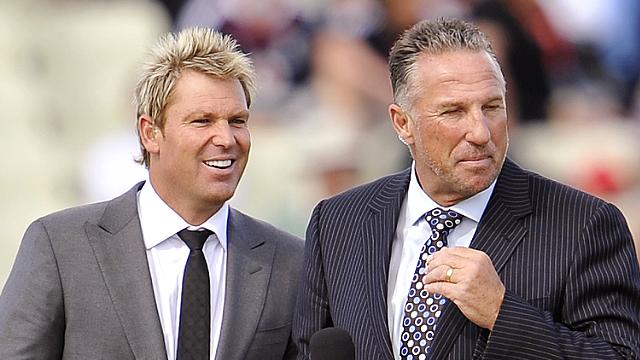 Loving it ... Botham relishing the spat between Warne and Ponting.