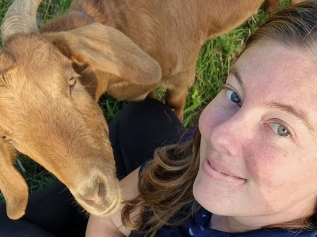 Animal Rights and Rescue Group's Lani Moore with Whisper, the goat, who has come into temporary care. Picture: supplied