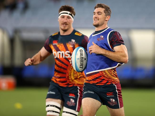 Lawson Creighton (right) will replace the injured Tom Lynagh in Queensland’s team to meet the Crusaders. Picture: Fiona Goodall/Getty Images