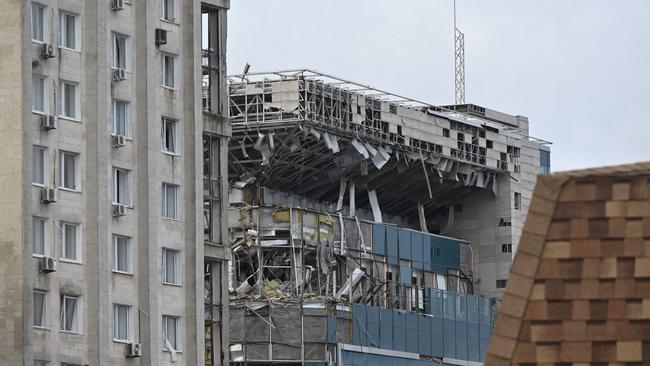 The Kharkiv Palace hotel was heavily damaged by a Russian missile attack, in Kharkiv. Picture: AFP.