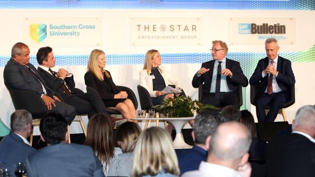 Tom Tate, Clark Kirby, Marion Charlton, Rachel Hancock, Geoff Hogg and Adam Shoemaker in a panel discussion at last year’s event. Picture: Mike Batterham.