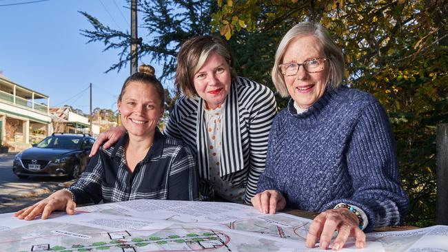 Danielle Morris, Chelsea Lewis and Libby Barber are among the locals behind the $3.9 million upgrade of Gumerach’s Main Street. Picture: Matt Loxton