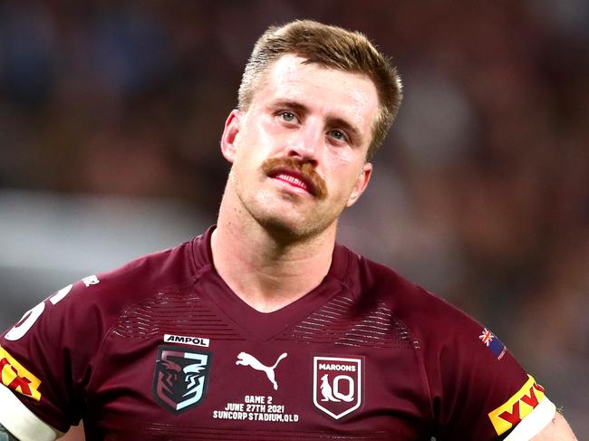 BRISBANE, AUSTRALIA - JUNE 27: Cameron Munster of the Maroons looks on during game two of the 2021 State of Origin series between the Queensland Maroons and the New South Wales Blues at Suncorp Stadium on June 27, 2021 in Brisbane, Australia. (Photo by Chris Hyde/Getty Images)