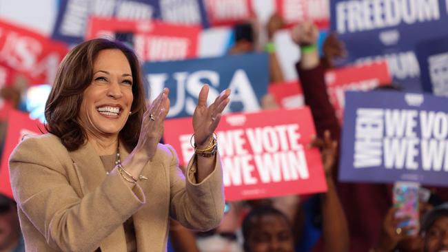 Democratic presidential candidate Kamala Harris acknowledges the crowd during a campaign rally in Charlotte, North Carolina.