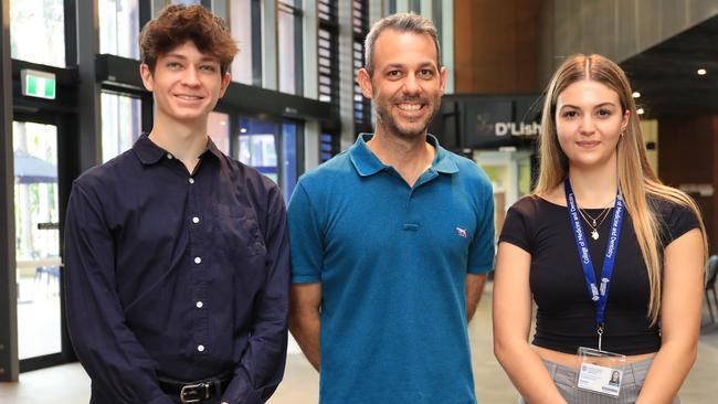 Harrison Plasto, Chris Messina and Charlotte Reisinger are part of the first batch to enrol in end-to-end medical study and training at JCU's Smithfield campus. Picture: Sandhya Ram