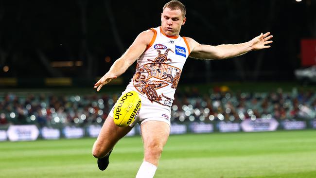 Heath Shaw kicks the ball during the round 16 AFL match between the Adelaide Crows and the Greater Western Sydney Giants at Adelaide Oval