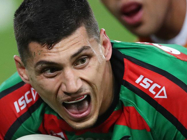 Rabbitoh's Kyle Turner scores a try during NRL match South Sydney Rabbitohs v Brisbane Broncos at ANZ Stadium. Picture. Phil Hillyard