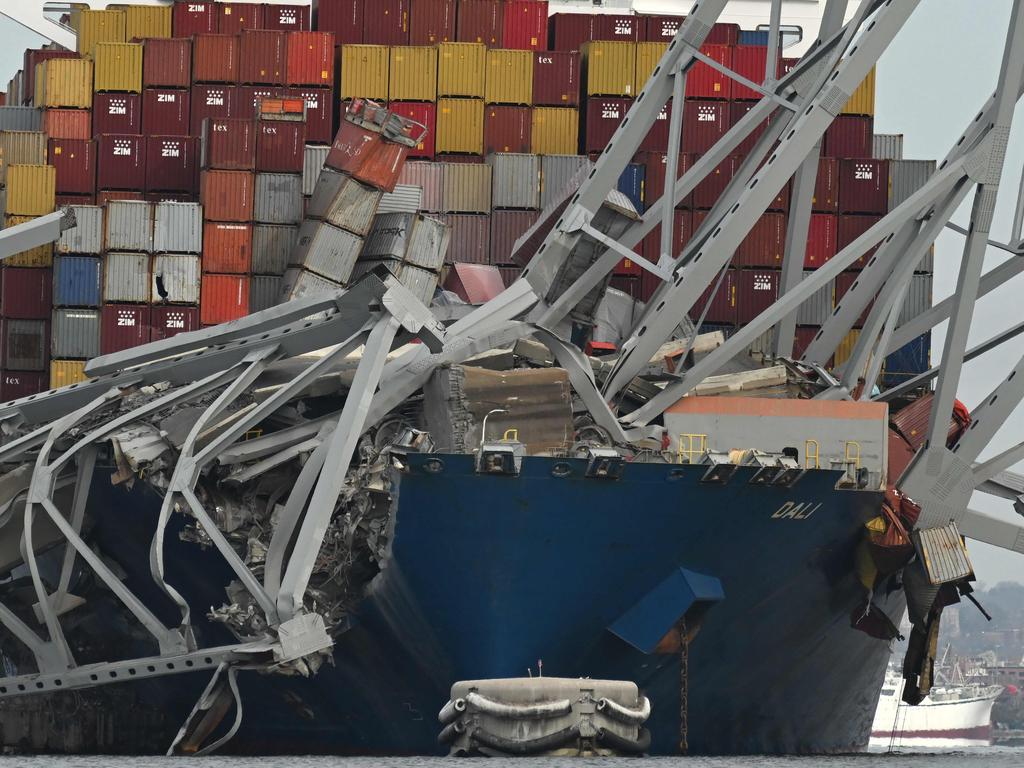 The large cargo vessel was identified as the Singapore-flagged Dali, chartered by the Danish shipping company Maersk. Picture: AFP