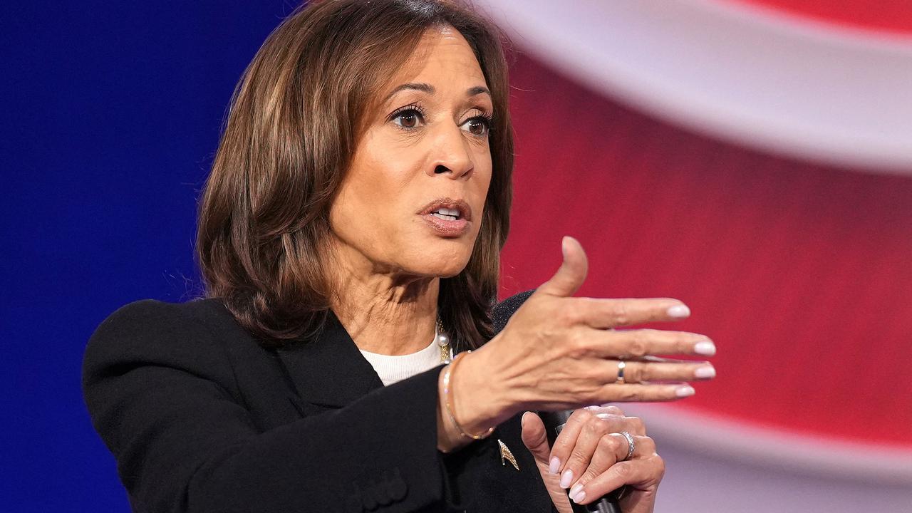 Ms Harris was keen to bring up Mr Trump’s controversial remarks. Less keen to directly answer the questions. Picture: Andrew Harnik/Getty Images via AFP