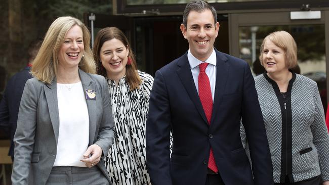 Tasmanian Labor leader Rebecca White, left, Julie Collins MP, Shadow Treasurer Jim Chalmers and Senator Catryna Bilyk at the Labor State Conference at Burnie. PICTURE: CHRIS KIDD