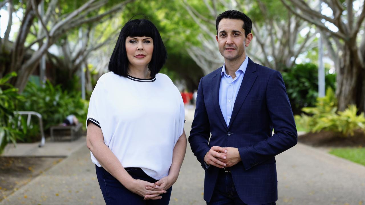 LNP candidate for the seat of Cairns Yolonde Entsch and Opposition Leader David Crisafulli say Queenslanders want to hear about solutions to youth crime, housing shortages and health. Picture: Brendan Radke