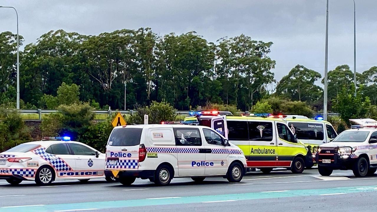 Emergency services at the fatal crash in Tanawha. Picture: Patrick Woods