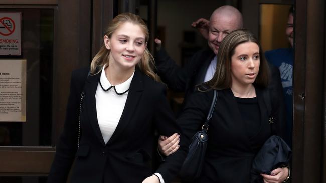 Oxford University student Lavinia Woodward (left) leaving Oxford Crown Court where she has avoided prison. Picture: AAP