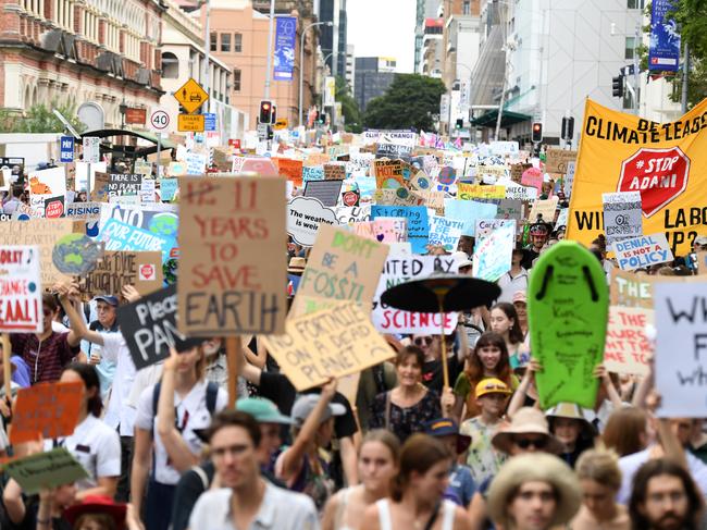 School students rally against climate change in Brisbane CBD. Picture: AAP/Dan Peled