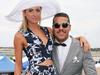 JESINTA CAMPBELL and LANCE 'BUDDY' FRANKLIN in the EMIRATES Marquee on CROWN OAKS DAY, 2013 MELBOURNE CUP CARNIVAL Flemington Racecourse, Melbourne Thursday 7th November 2013 Please Credit 2013 JIM LEE PHOTO