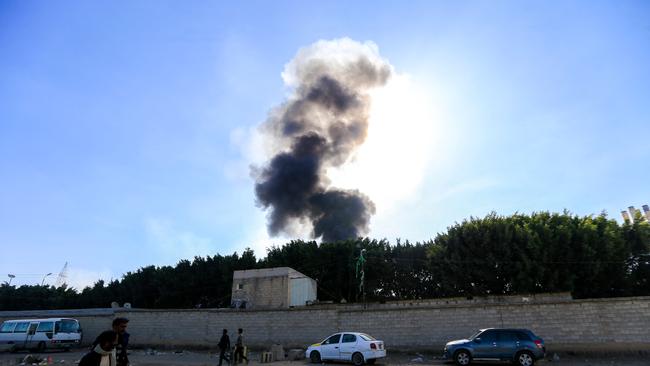 Smoke billows from the site of an Israeli airstrike that targeted a power station in the Houthi-run Yemeni capital Sanaa on Thursday. Picture: AFP