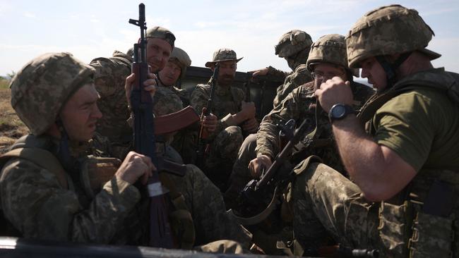 Ukrainian servicemen take part in a military training exercise not far from front line in Donetsk region on Thursday. Picture: AFP