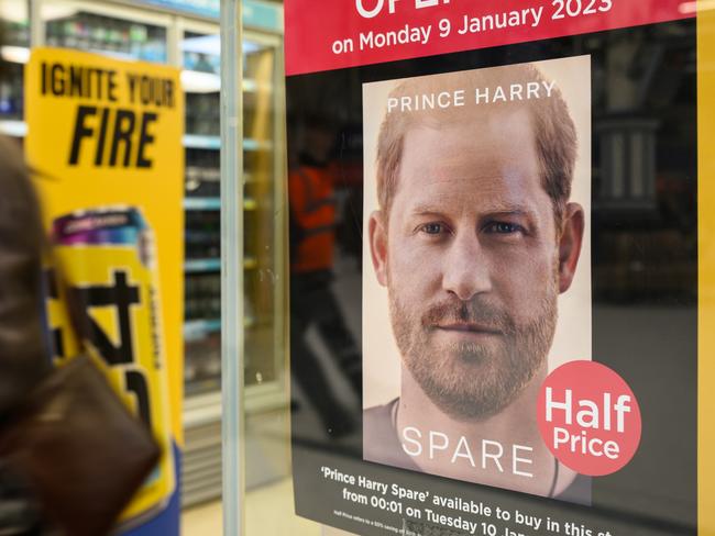 LONDON, ENGLAND - JANUARY 06: A poster advertising the launch of Prince Harry's memoir "Spare" is seen in a store window on January 06, 2023 in London, England. The book is scheduled to officially go on sale on January 10, but journalists have already obtained leaked excerpts or copies that accidentally went on sale early in Spain. (Photo by Leon Neal/Getty Images)