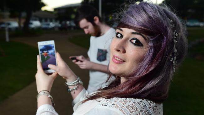 Pokemon Go  fans Christian Thorpe and Nikki Schumann. Picture: Evan Morgan
