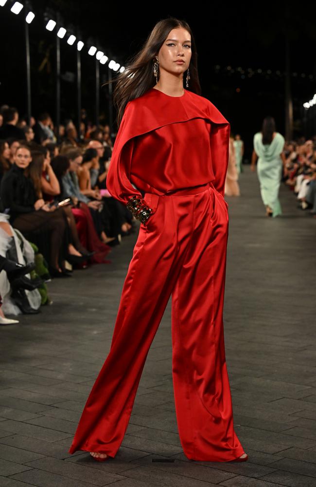 A model walks the runway during the Carla Zampatti show. Picture: James Gourley/Getty Images