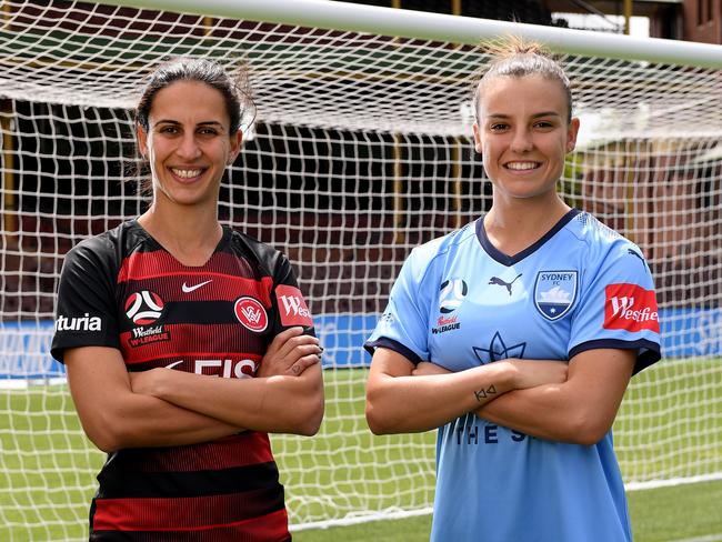 Leena Khamis  and Chloe Logarzo ahead of the W-League derby on Thursday night. Pic: AAP