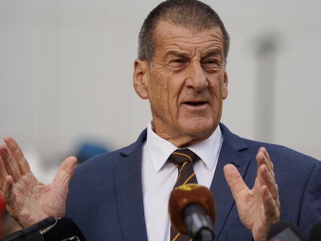 Hawthorn Football Club President Jeff Kennett speaks at a media event in Melbourne Wednesday, May 8, 2019. It was announcement that the round 16 AFL match between Hawthorn and Collingwood will be in aid of raising funds for mental health for Emergency Services workers. (AAP Image/Stefan Postles) NO ARCHIVING