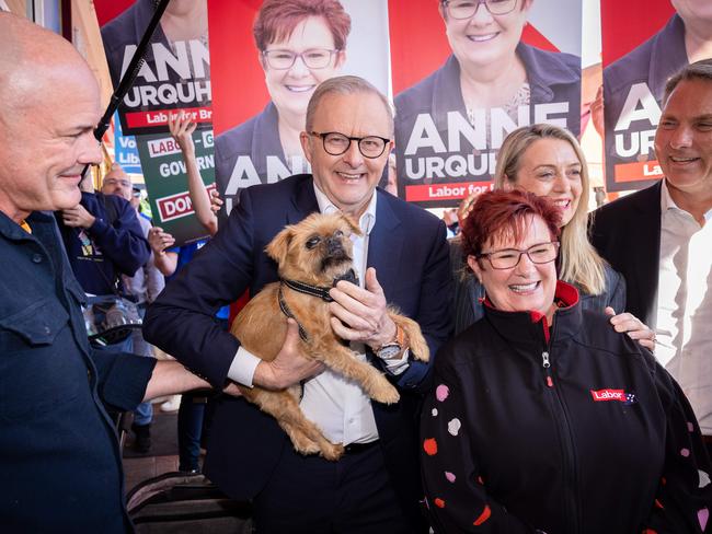 Mr Albanese, who has continually been pressed to rule out deals with the Greens throughout the election campaign, on Friday said a majority government would bring “certainty” to voters. Picture: Jason Edwards / NewsWire