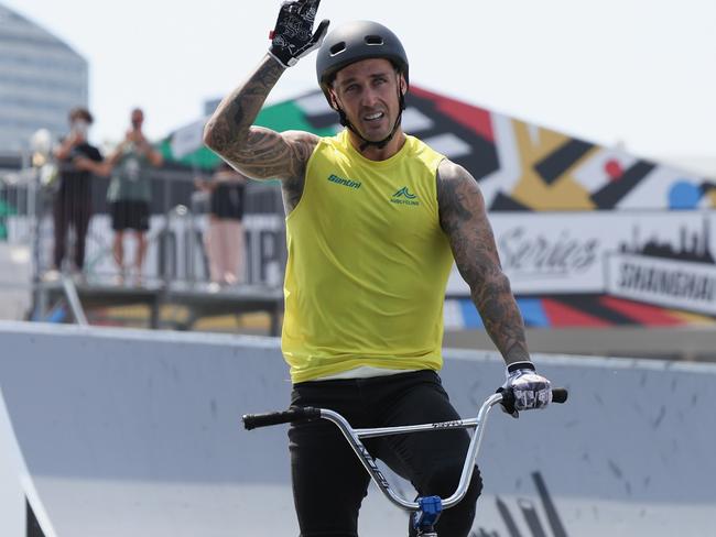 SHANGHAI, CHINA - MAY 18: Logan Martin of Australia competes during the Cycling BMX Freestyle Men's Park Final on day three of the Olympic Qualifier Series Shanghai on May 18, 2024 in Shanghai, China. (Photo by Lintao Zhang/Getty Images)