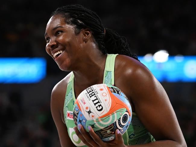 MELBOURNE, AUSTRALIA - JULY 07: Jhaniele Fowler-Nembhard of the Fever reacts during the round 13 Super Netball match between Melbourne Vixens and West Coast Fever at John Cain Arena, on July 07, 2024, in Melbourne, Australia. (Photo by Daniel Pockett/Getty Images)