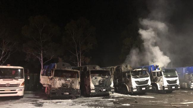 Fairfield city garbage trucks destroyed by a fierce fire at the council depot. Credit: Frank Carbone