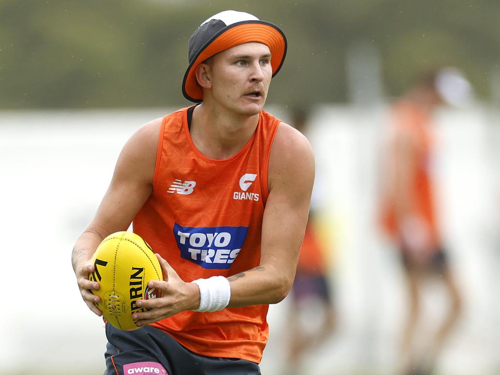 Josh Fahey during a GWS Giants training session last month. Picture: Phil Hillyard