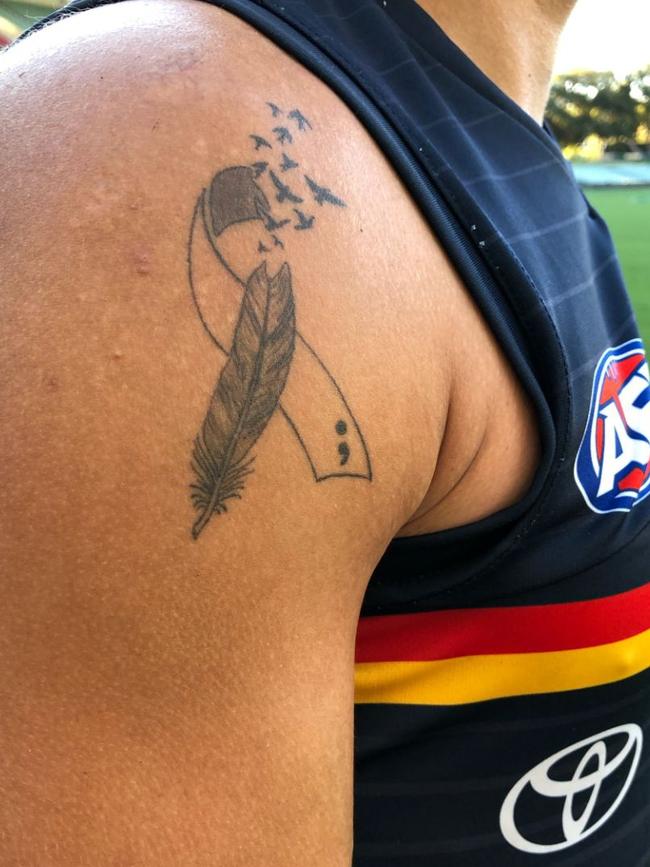 McAdam’s new tattoo, a mental health awareness tribute. Picture: Supplied