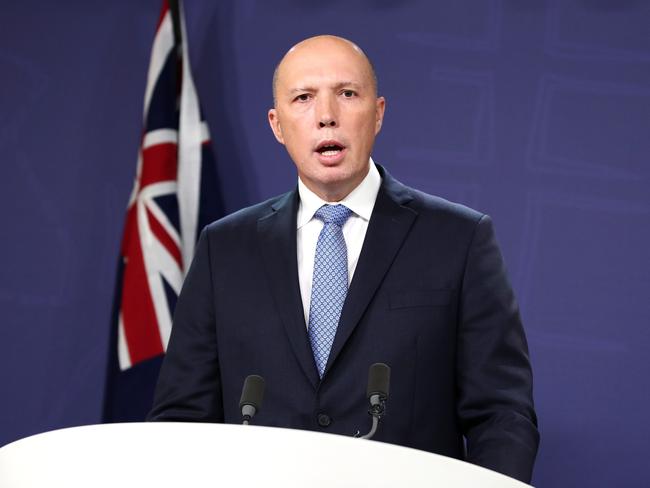 SYDNEY, AUSTRALIA - NOVEMBER 22: Home Affairs Peter Dutton speaks during a press conference on November 22, 2018 in Sydney, Australia. The Federal Government is considering changes to allow Australian-born extremists to be stripped of their citizenship if they are entitled to citizenship in another country. (Photo by Cameron Spencer/Getty Images)