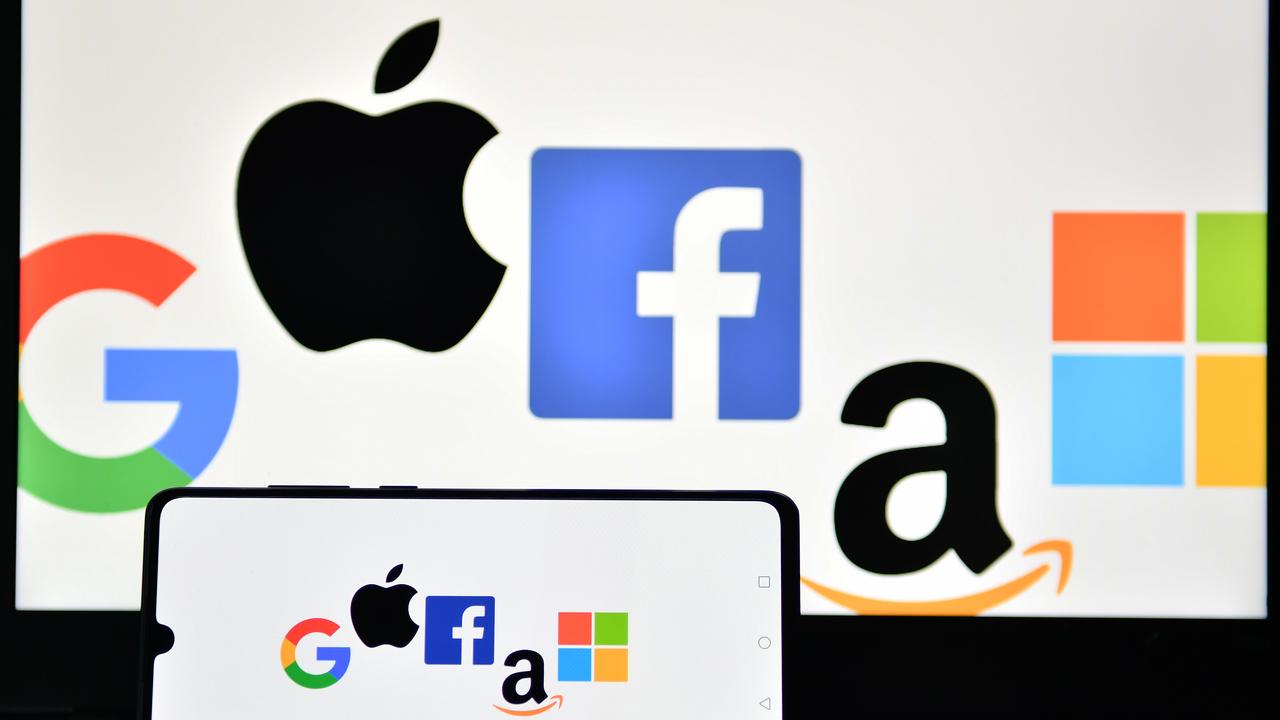 The company logos of Google, Apple, Facebook, Amazon and Microsoft. Picture: AFP