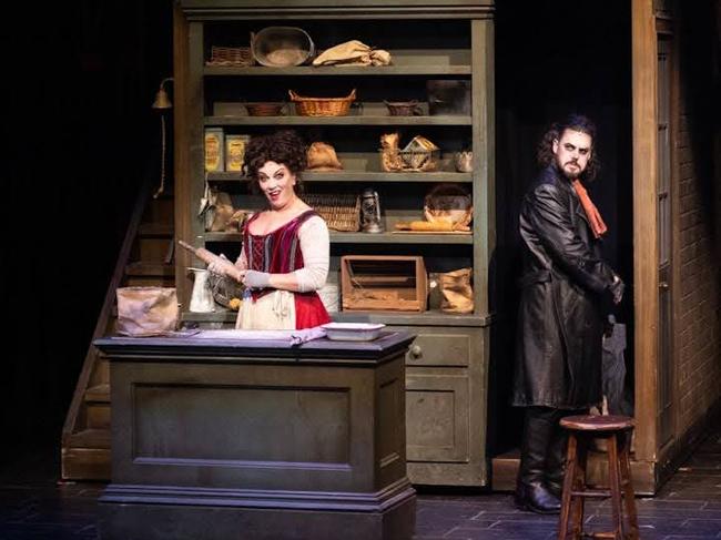 Antoinette Halloran as pie shop owner Mrs Lovett, and Ben Mingay as Sweeney Todd. Picture: Charlie Kinross