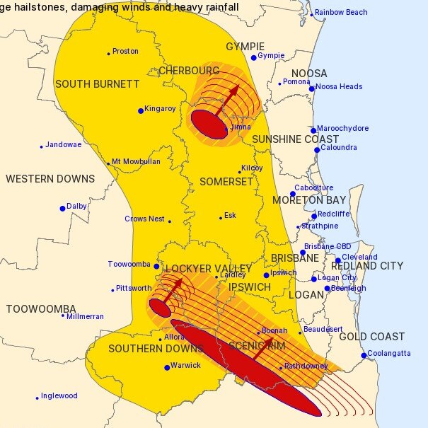 Storms approaching southeast Queensland. Picture: Bureau of Meteorology