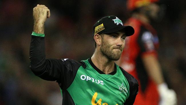 Glenn Maxwell celebrates taking a catch for the  Melbourne Stars in the Big Bash League. Picture: AAP