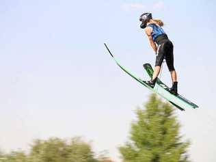 GREEN AND GOLD: Sade Ferguson won   gold with the   jump at the Junior Waterskiing World Championships in Spain. Picture: Contributed