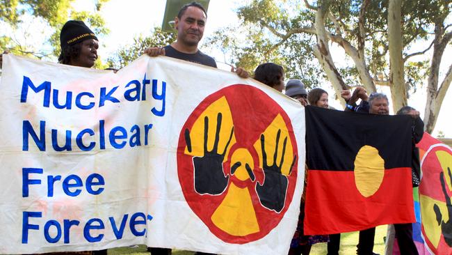 Muckaty supporters at the rally and news conference in Alice Springs after the announcement that the planned radioactive waste dump on Muckaty Station has been abandoned...Picture: Phil Williams