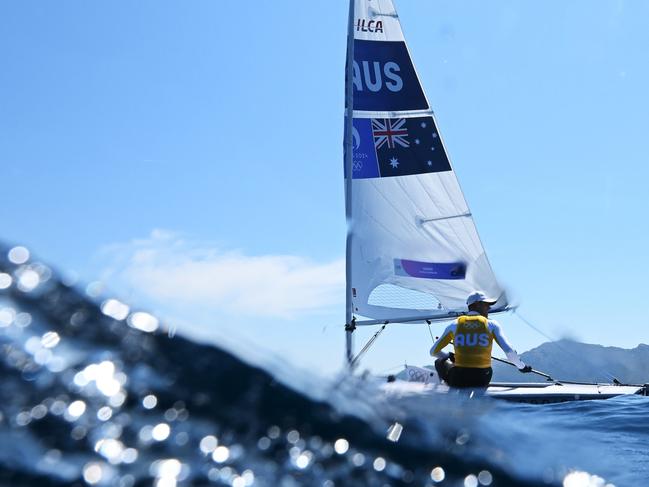 MARSEILLE, FRANCE - AUGUST 04: Matt Wearn of Team Australia prepares to compete in the Men's Dinghy ILCA class on day nine of the Olympic Games Paris 2024 at Marseille Marina on August 04, 2024 in Marseille, France. (Photo by Clive Mason/Getty Images)