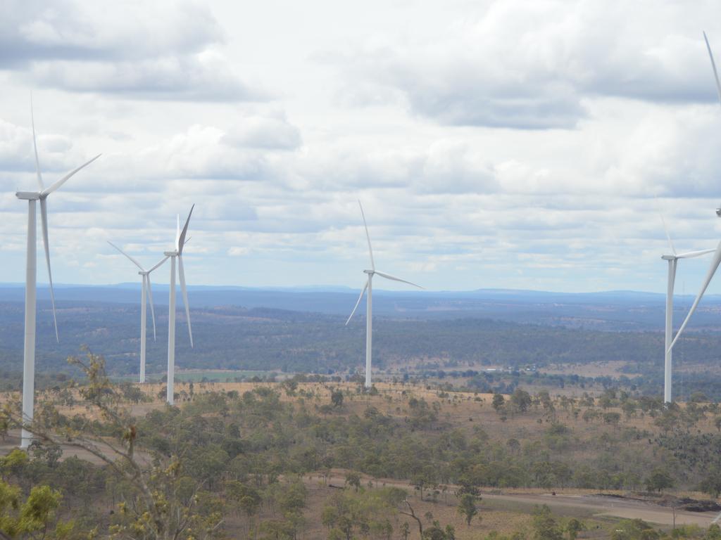 Wind turbines on the Coopers Gap Wind Farm near Dalby on the Darling Downs. Picture: Claudia Williams