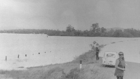 Longland Rd, also known as Beenleigh-Redland Bay Rd, in Logan, during the 1974 flood. Picture: courtesy of Ken Thomas