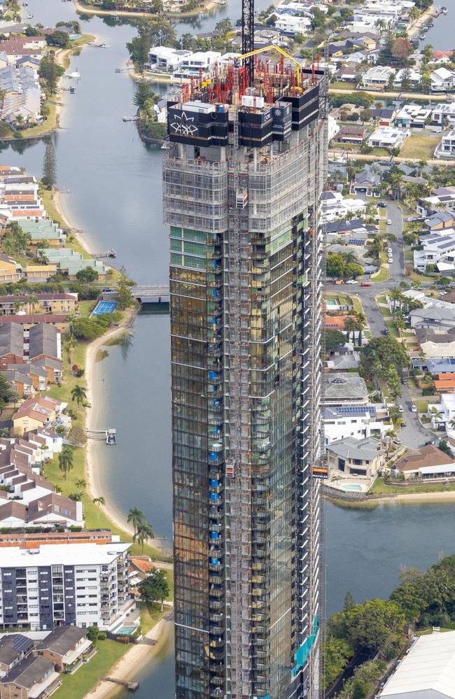 Tower 2 of The Star Gold Coast at Broadbeach has topped out ahead of its opening in 2025. Picture: Supplied