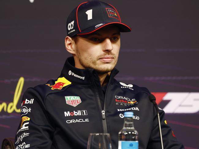 LONDON, ENGLAND - FEBRUARY 18: Max Verstappen of the Netherlands and Oracle Red Bull Racing looks on during a press conference prior to F1 75 Live at InterContinental London O2 on February 18, 2025 in London, England. (Photo by Zak Mauger/Getty Images)