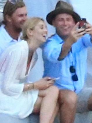 Karl Stefanovic with girlfriend Jasmine Yarbrough on Sydney Harbour. Picture: Adam Taylor