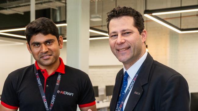 Kavin Ravi, left, Electrical and Electronic Engineer at AICRAFT and Dr Tony Scoleri, Founder &amp; CEO. Picture: Supplied