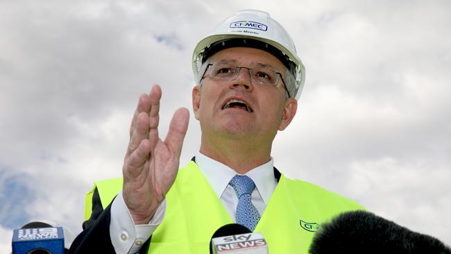 Prime Minister Scott Morrison speaking to media following a visit to Civmec Defence Industry in Perth on Wednesday. Picture: AAP