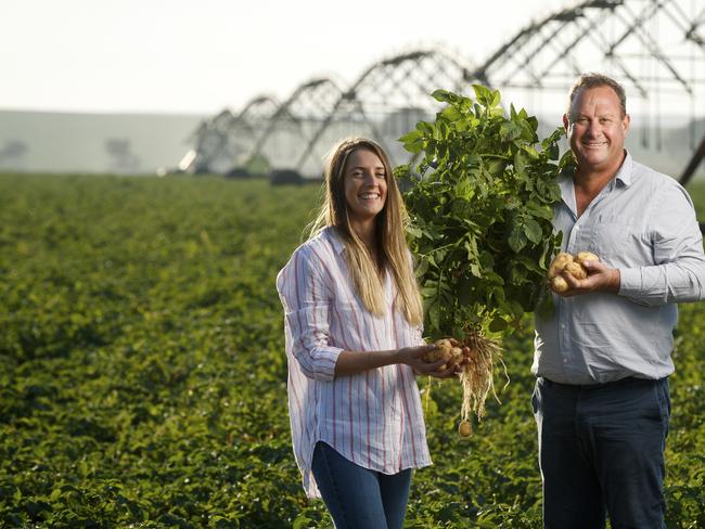 :Mark Pye with daughter Renee at Parilla Premium Potatoes. Picture: Matt Turner