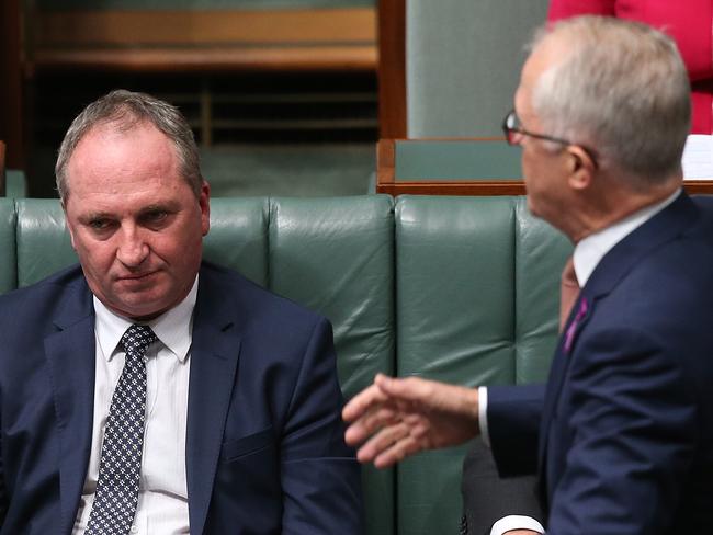 Prime Minister Malcolm Turnbull and Deputy Prime Minister Barnaby Joyce in Question Time. Picture: Kym Smith